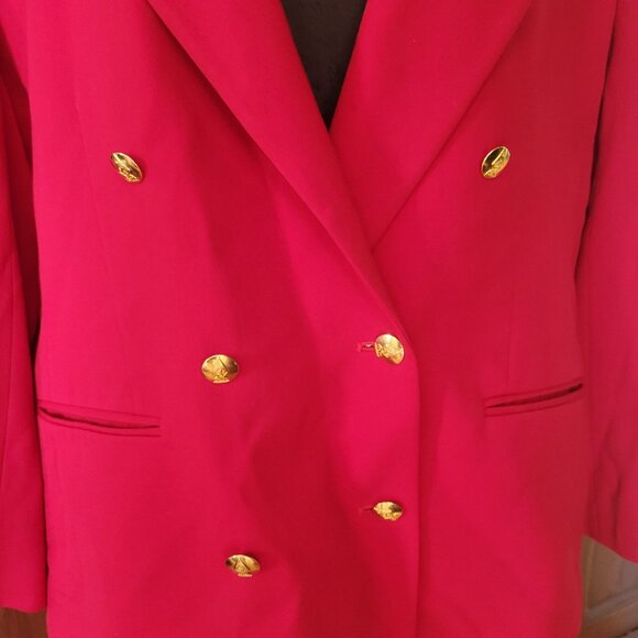 Vintage Austin Reed Red Wool Double-Breasted Blazer With Gold Buttons - Picture 3 of 8